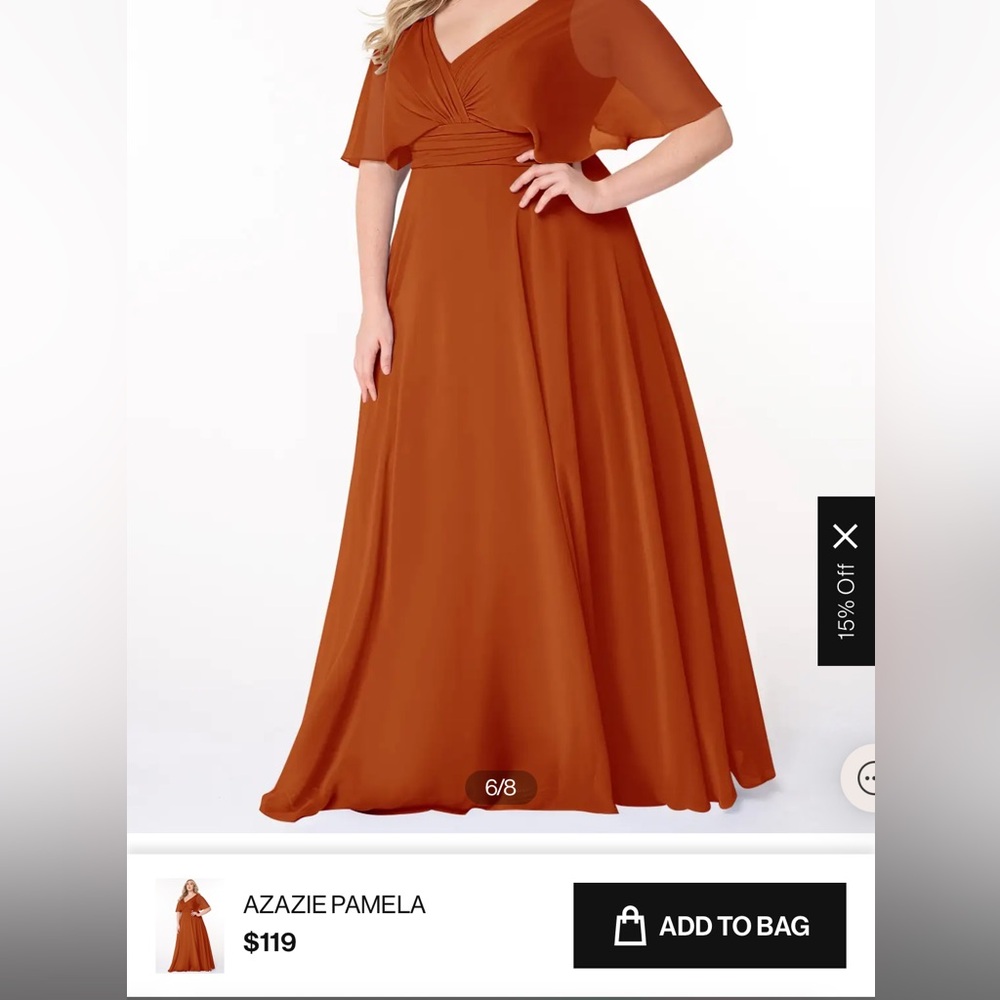 Azazie Pamela Paprika Orange Maxi Bridesmaid Dress V-Neck Size 20